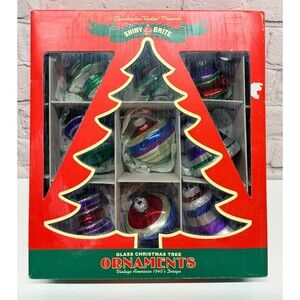 Radko Shiny Brite Glass Christmas Ornaments Box 9 UFO Bell Unique Shapes Retro